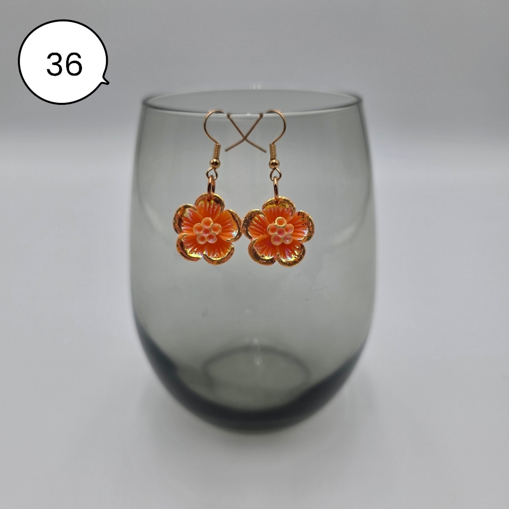 Handmade Orange Floral Earrings – Bright Flower Dangle Jewelry - Picture 2 of 5